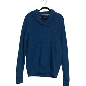 Tommy Hilfiger Blue Shawl Collar Sweater L/G Made In China Pima Cotton & Merino